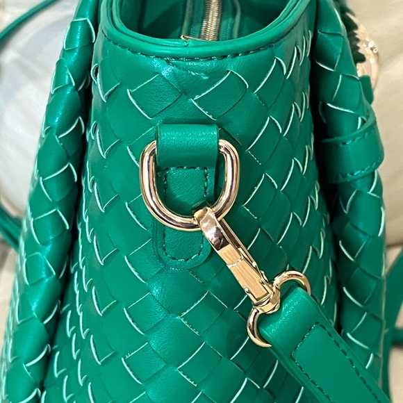 Anthropologie Faux Leather Woven Tote Crossbody Bag Green MSRP $100 - Picture 9 of 14
